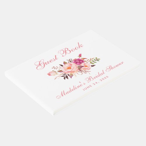 Watercolor Pink Blush Floral Bridal Shower Guest Book