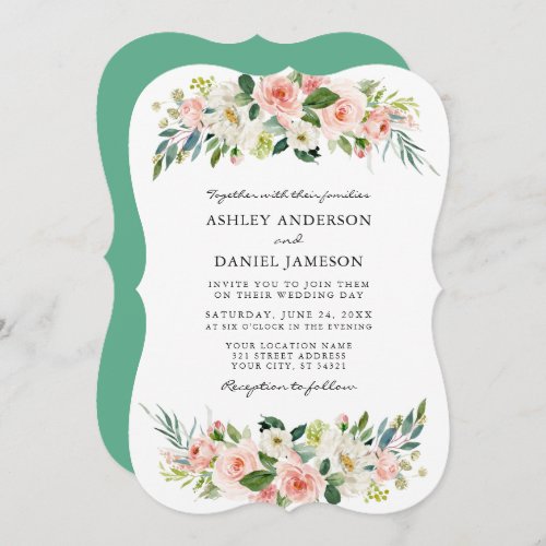 Watercolor Pink Blush Floral Elegant Neo Mint Invitation