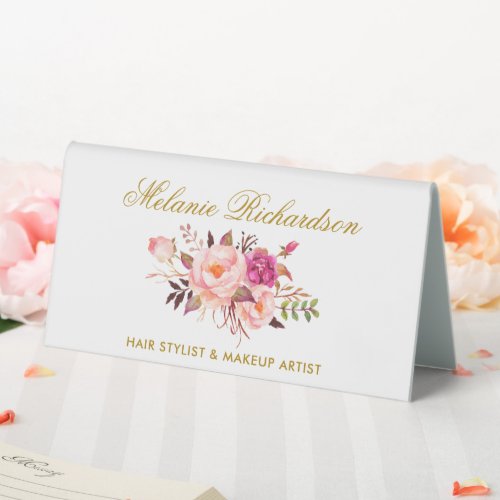 Watercolor Pink Blush Floral Gold Name Sign
