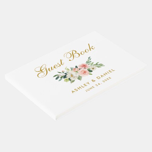 Watercolor Pink Blush Floral Gold Wedding Guest Book