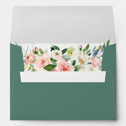 Watercolor Pink Blush Floral Green Envelope