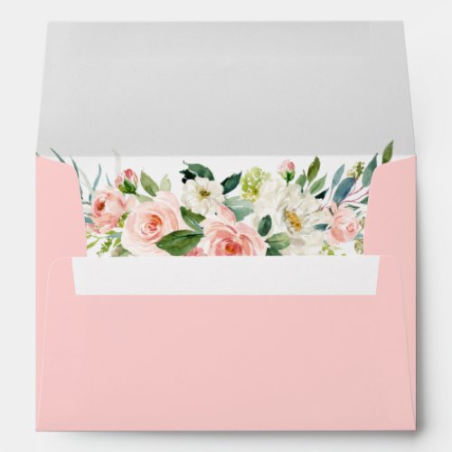 Watercolor Pink Blush Floral Greenery Envelope