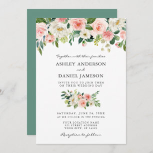 Watercolor Pink Blush Floral Greenery Wedding Invitation