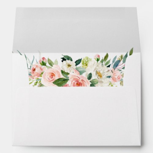 Watercolor Pink Blush Floral Greenery White Envelope