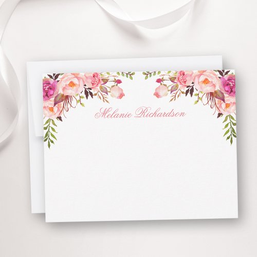 Watercolor Pink Blush Floral Personalized Note Card