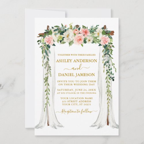 Watercolor Pink Blush Floral Wedding Canopy Invitation