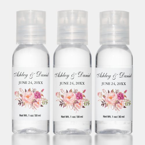 Watercolor Pink Blush Floral Wedding Hand Sanitizer