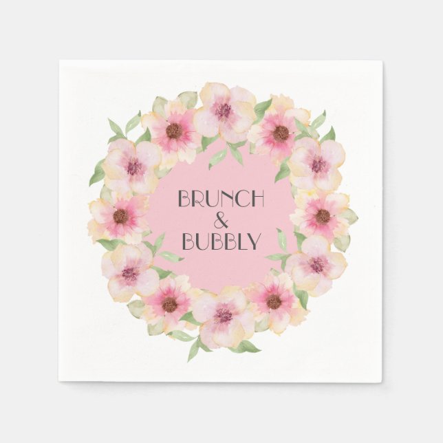 Watercolor Pink Blush Flowers Napkins (Front)