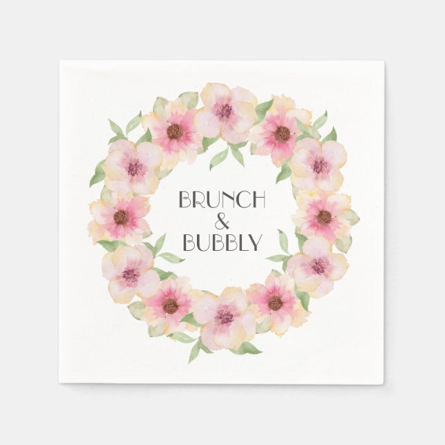 Watercolor Pink Blush Flowers Napkins (Front)