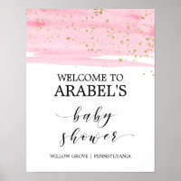 Watercolor Pink Blush & Gold Baby Shower Welcome Poster