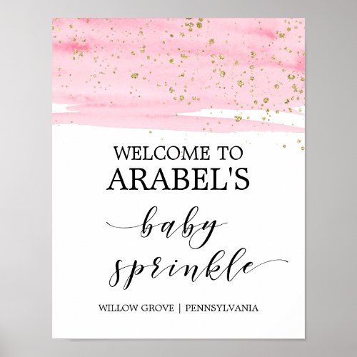 Watercolor Pink Blush  Gold Baby Sprinkle Welcome Poster