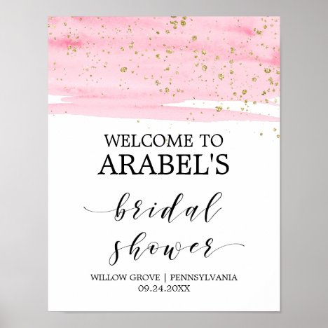 Watercolor Pink Blush &amp; Gold Bridal Shower Welcome Poster
