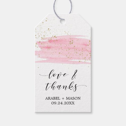 Watercolor Pink Blush  Gold Love  Thanks Wedding Gift Tags