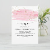 Watercolor Pink Blush & Gold Sparkle 1st Birthday Invitation (Standing Front)