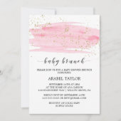 Watercolor Pink Blush & Gold Sparkle Baby Brunch Invitation (Front)