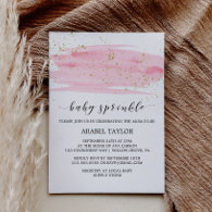 Watercolor Pink Blush & Gold Sparkle Baby Sprinkle Invitation