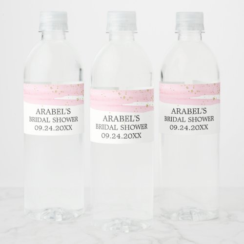 Watercolor Pink Blush  Gold Sparkle Bridal Shower Water Bottle Label