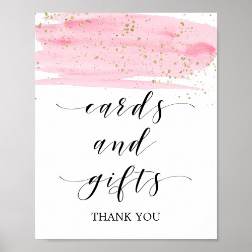 Watercolor Pink Blush  Gold Sparkle Cards  Gifts Poster