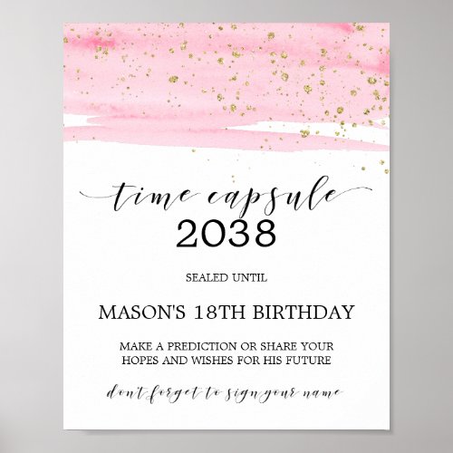 Watercolor Pink Blush  Gold Time Capsule Sign