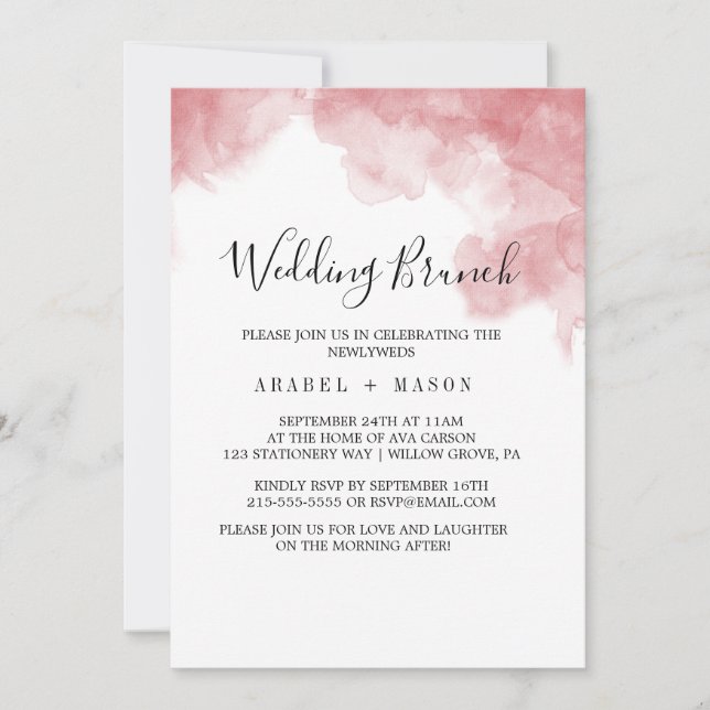 Watercolor Pink Blush & Gold Wedding Brunch  Invitation (Front)