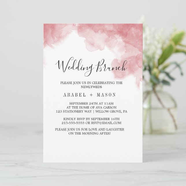 Watercolor Pink Blush & Gold Wedding Brunch  Invitation (Standing Front)