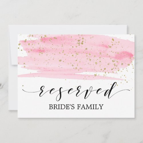 Watercolor Pink Blush  Gold Wedding Reserved Sign Invitation