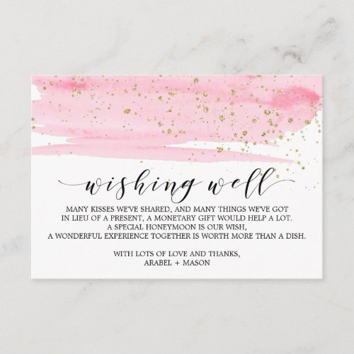 Watercolor Pink Blush  Gold Wedding Wishing Well Enclosure Card