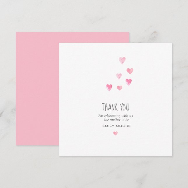 Watercolor pink blush hearts simple thank you card (Front/Back)