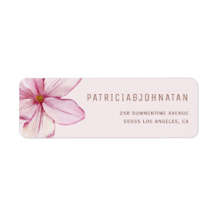 Watercolor pink blush magnolia flower wedding label
