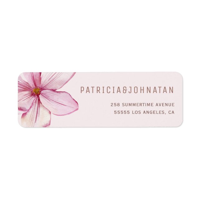 Watercolor pink blush magnolia flower wedding label (Front)
