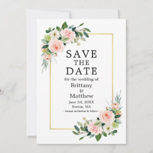 Watercolor Pink Blush Roses Gold Frame Save The Date