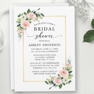 Watercolor Pink Blush White Floral Bridal Shower Invitation