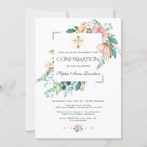Watercolor Pink Blush White Floral Confirmation Invitation
