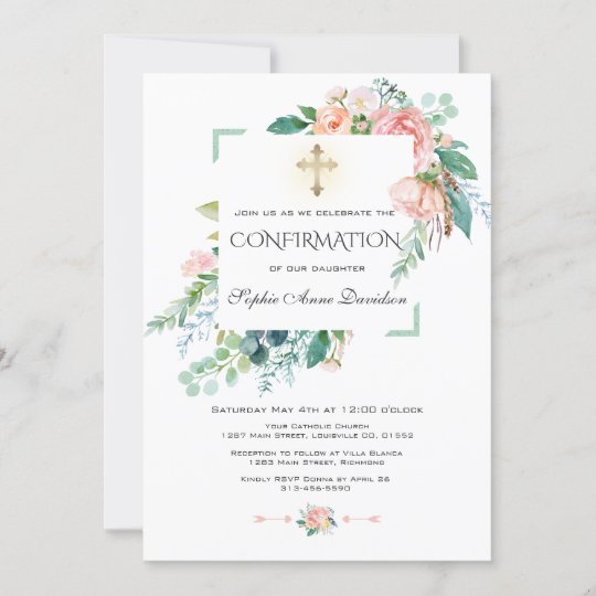 Watercolor Pink Blush White Floral Confirmation Invitation 