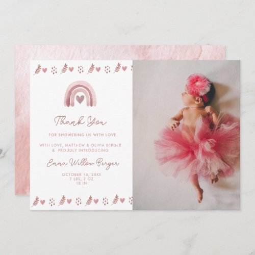 Watercolor Pink Boho Baby Shower Thank You Card