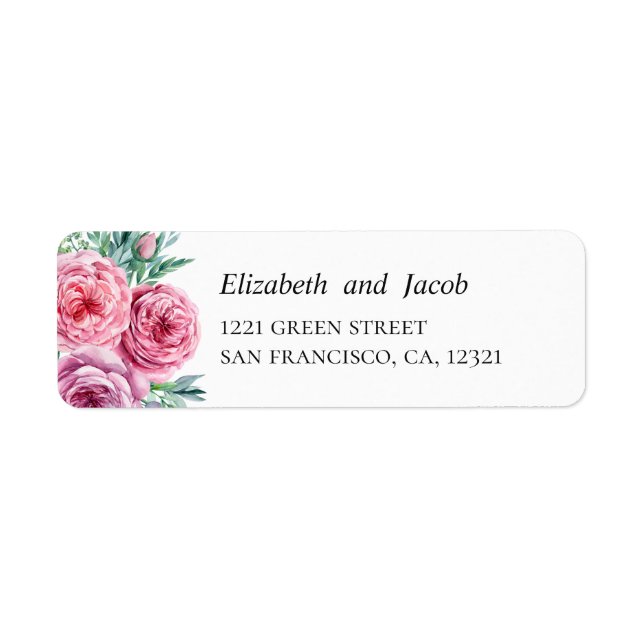 Watercolor pink boho flowers. Wedding address Label (Front)
