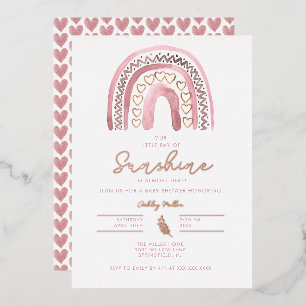 Watercolor Pink Boho Rainbow Baby Shower Rose Gold Foil Invitation