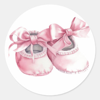 Watercolor Pink Booties for New Baby Girl  Classic Round Sticker