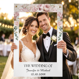Watercolor Pink Botanical Floral Wedding Photo Selfie Frame