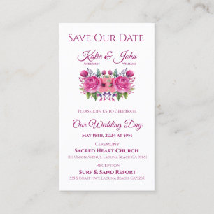 Watercolor Pink Bouquet-Wedding Save the Date- Business Card