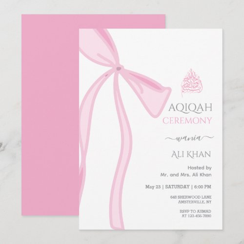 Watercolor Pink Bow Baby girl Aqiqah