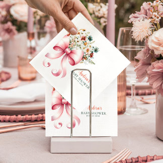 Watercolor Pink Bow Baby in Bloom Baby Shower Napkins