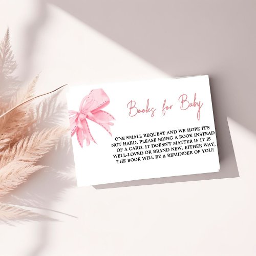 Watercolor Pink bow Baby Shower Book Request  Enclosure Card