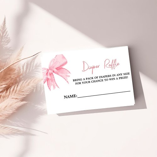 Watercolor Pink bow Baby Shower Diaper Raffle Enclosure Card