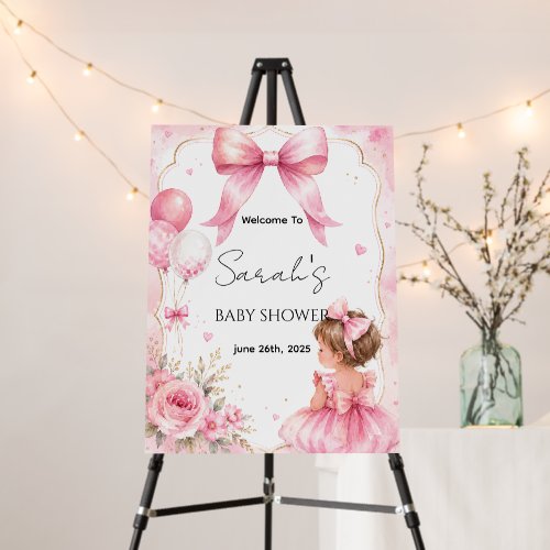 Watercolor Pink Bow Baby Shower Foam Board