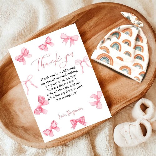 Watercolor Pink Bow Baby SHower Thank you Card