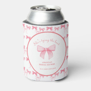 Watercolor Pink Bow Bachelorette Party Can Cooler