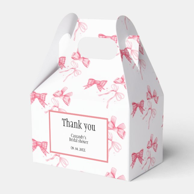 Watercolor Pink Bow Bachelorette Party Favor Boxes (Front Side)
