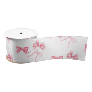 Watercolor Pink Bow Bachelorette Party Satin Ribbon