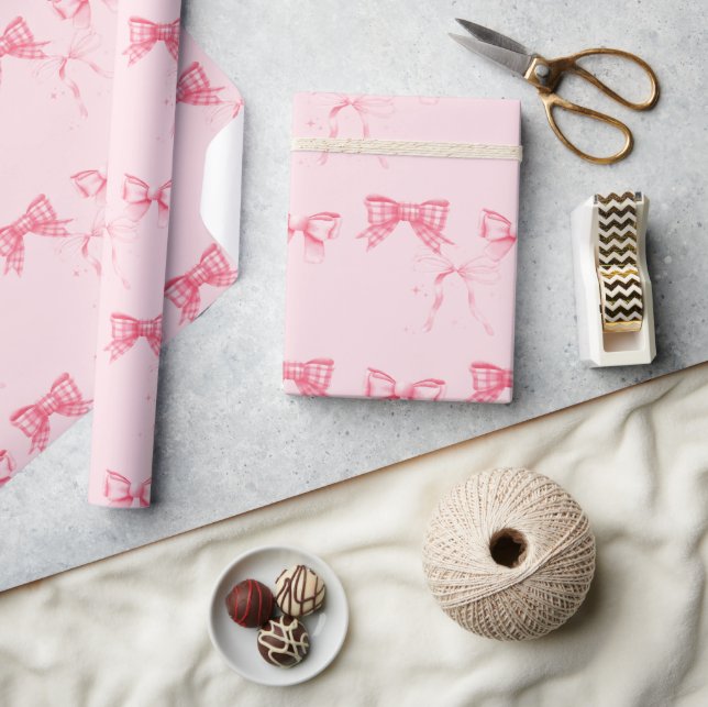 Watercolor Pink Bow Bachelorette Party Wrapping Paper (Crafts)